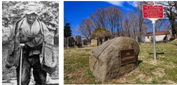 A picture of the leatherman and the sign that is in his honor