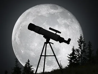 a telescope silhouette in front of the moon