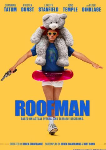 Man with a large teddy bear on his shoulders