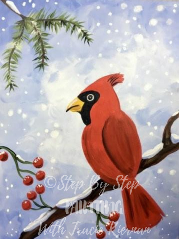 Painting with large cardinal on a branch